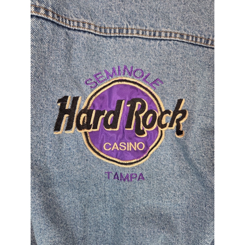 Vintage Hard Rock Casino Truckers Jacket Mens 2XL Stonewash Denim Seminole Tampa